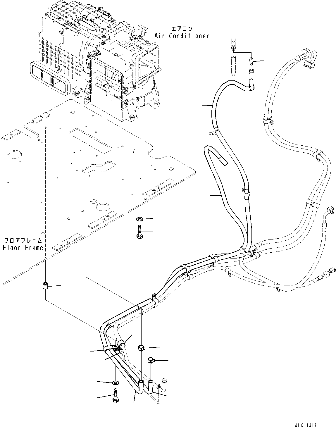 Komatsu parts book diagram for PC200LC-8M0 S/N C10001-UP: CAB, FLOOR, HEATER PIPING(#C10001-)
