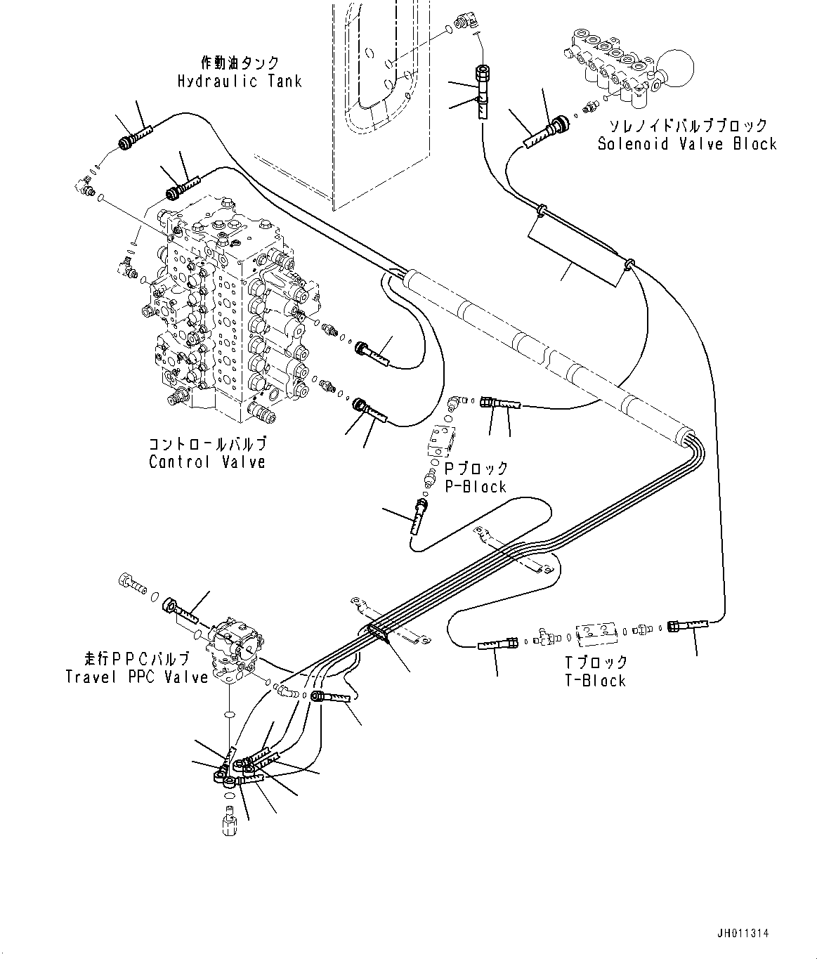 Komatsu parts book diagram for PC200LC-8M0 S/N C10001-UP: CAB, FLOOR, PPC PIPING FOR TRAVEL VALVE(#C10001-)