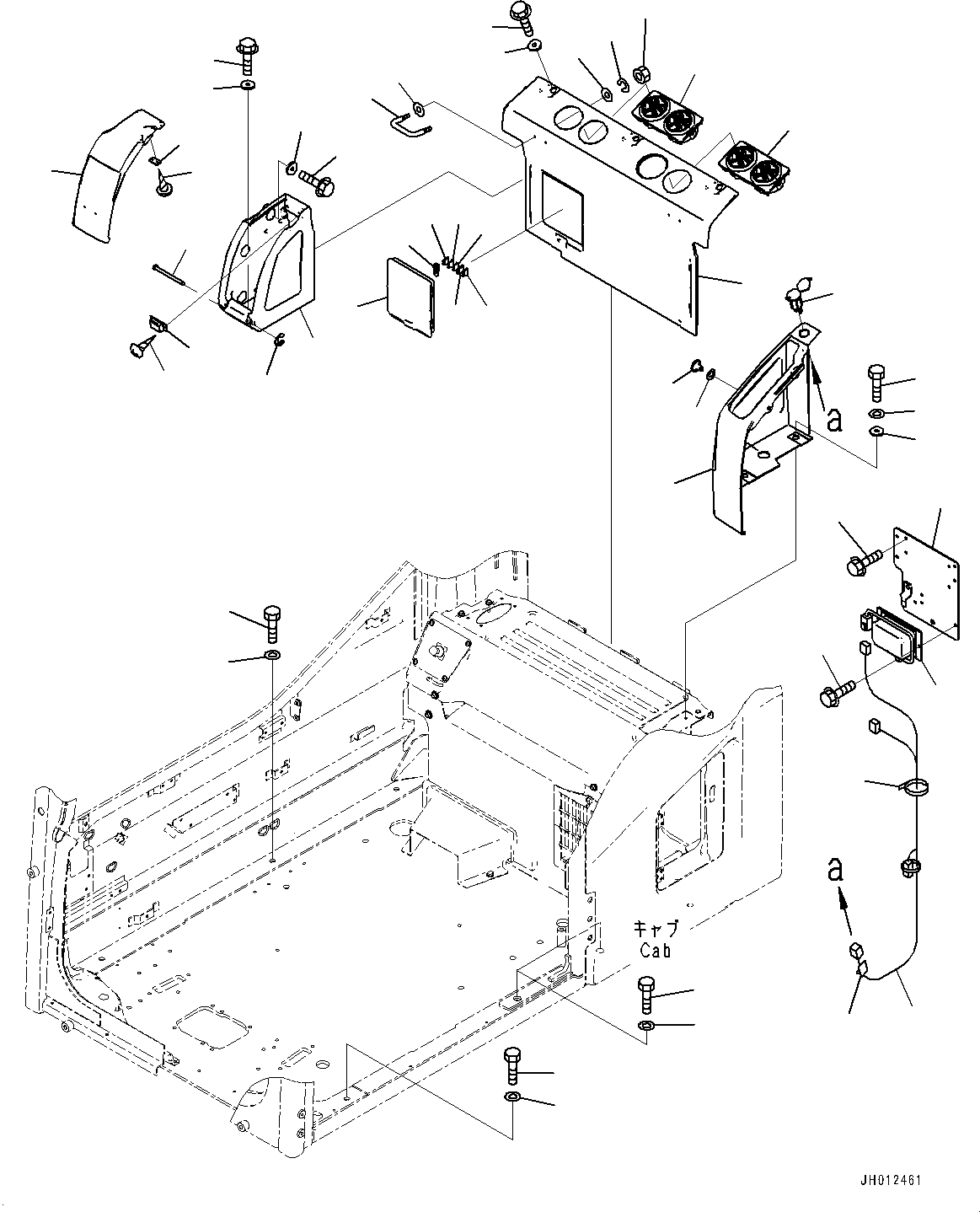 Komatsu parts book diagram for PC200LC-8M0 S/N C10001-UP: CAB, CAB IN PARTS, REAR COVER, WITH 12V CONVERTER(#C10001-)