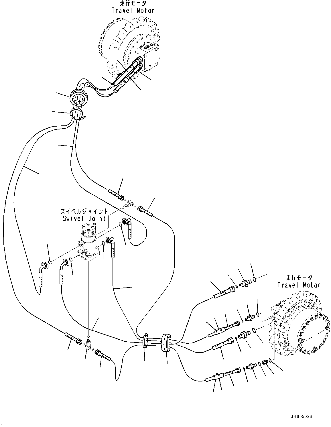 Komatsu parts book diagram for PC200LC-8M0 S/N C10001-UP: TRAVEL PIPING, (#C10001-)
