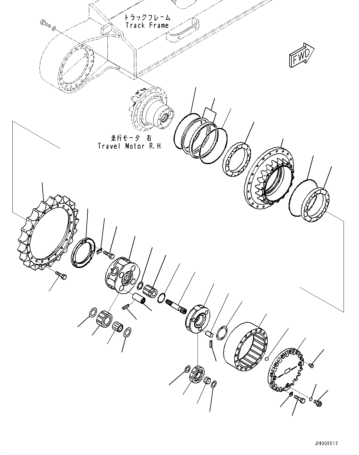 Komatsu parts book diagram for PC200LC-8M0 S/N C10001-UP: TRAVEL MOTOR AND FINAL DRIVE, FINAL DRIVE R.H.(#C10001-)