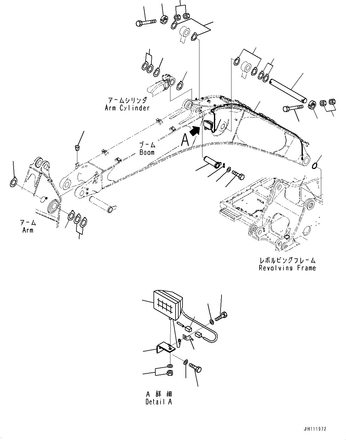 Komatsu parts book diagram for PC360-8M2 S/N 83184-UP: BOOM, CYLINDER PIN AND WORKING LAMP(#83184-)
