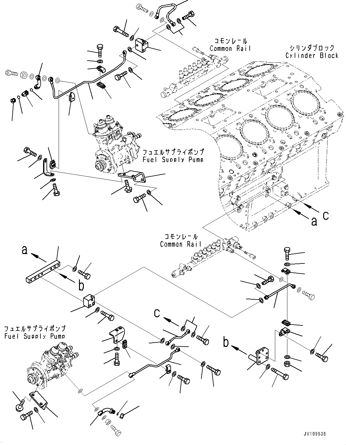 Engines Komatsu / SAA12V140E-7 S/N 900088-UP (For D475A-8R)(1001967c) / Fuel Supply Pump Bracket and Piping, (#900088-)(D002001 : A4040-001001)