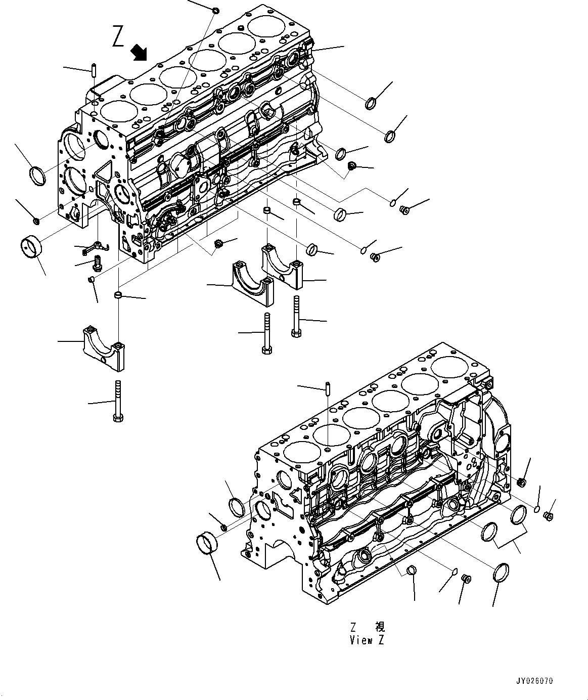 Komatsu parts book diagram for SAA6D107E-1 S/N 26701907-UP (For PC210-10M0): CYLINDER BLOCK, (#26701907-)