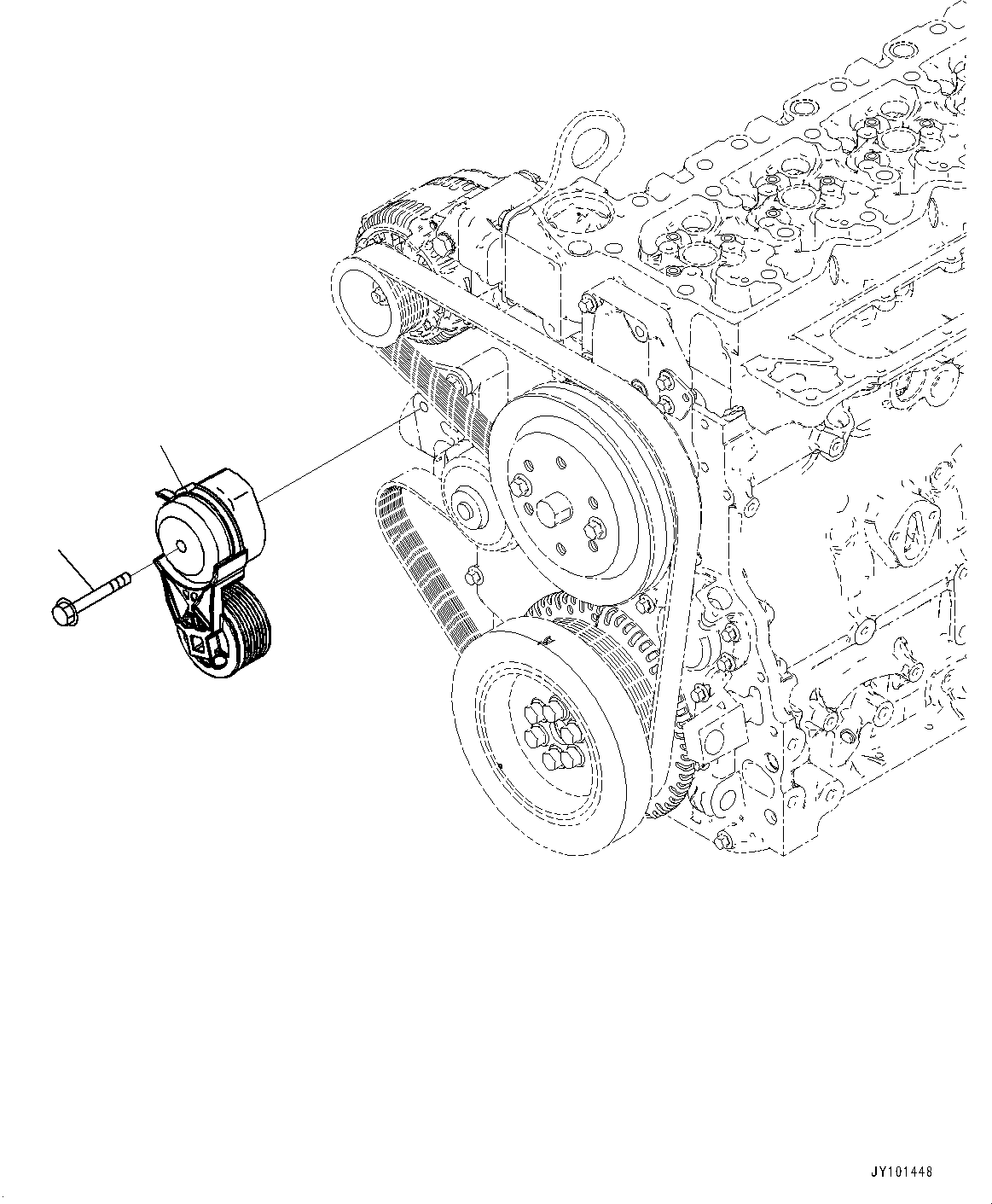 Komatsu parts book diagram for SAA6D107E-1 S/N 26701907-UP (For PC210-10M0): COOLING FAN BELT TENSIONER, (#26701907-)