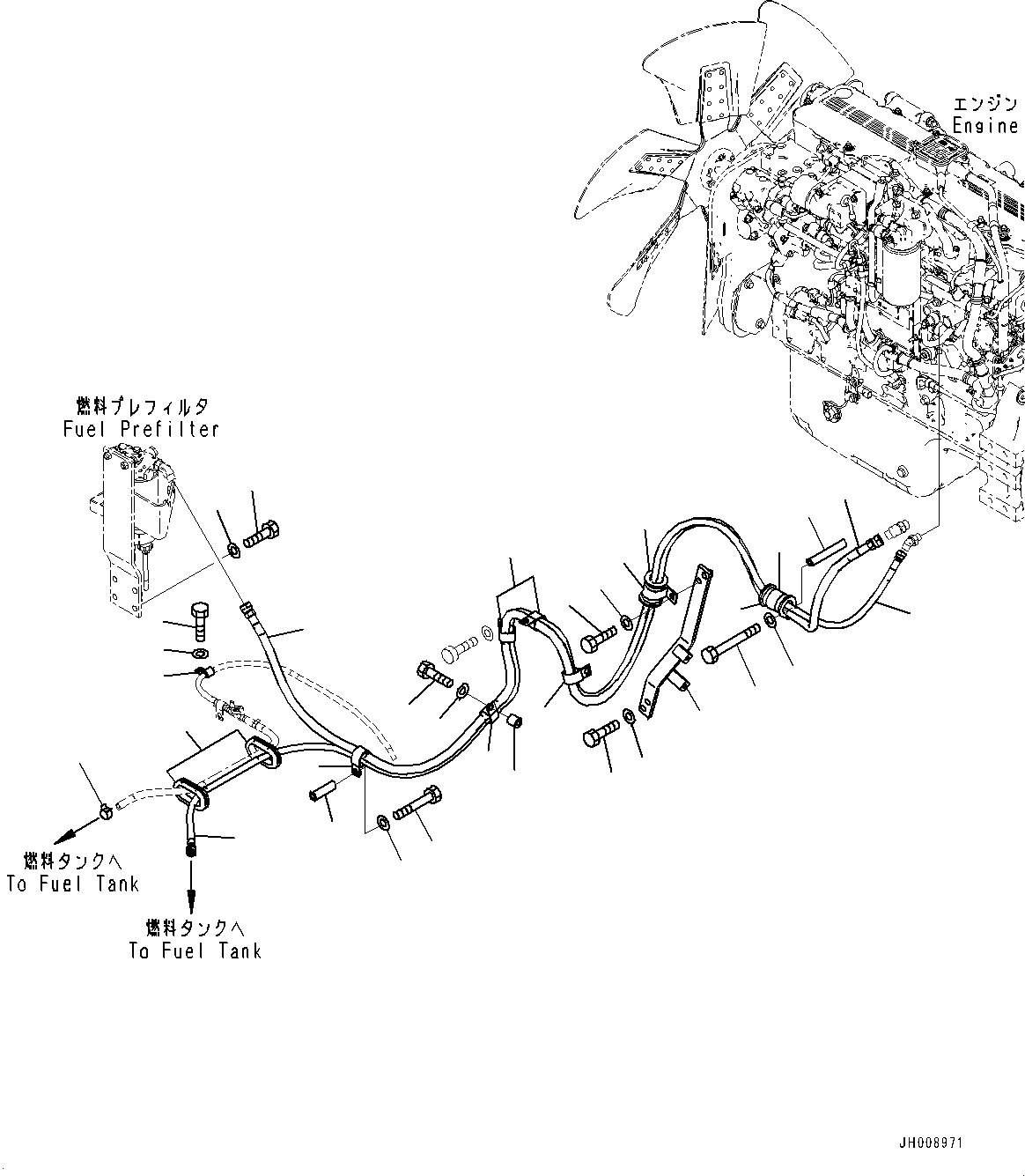 Komatsu parts book diagram for PC300-8M2 S/N 80001-UP: FUEL PIPING, CLAMP (WATER SEPARATOR)(#80001-)