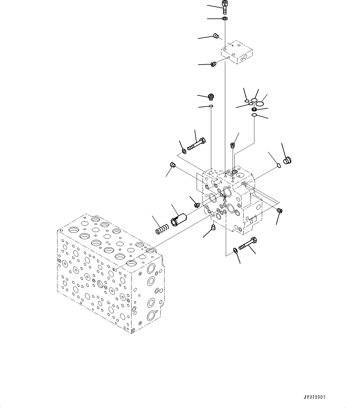 Komatsu parts book diagram for PC300-8M2 S/N 80001-UP: CONTROL VALVE, 8-SPOOL (14/25)(#80001-)