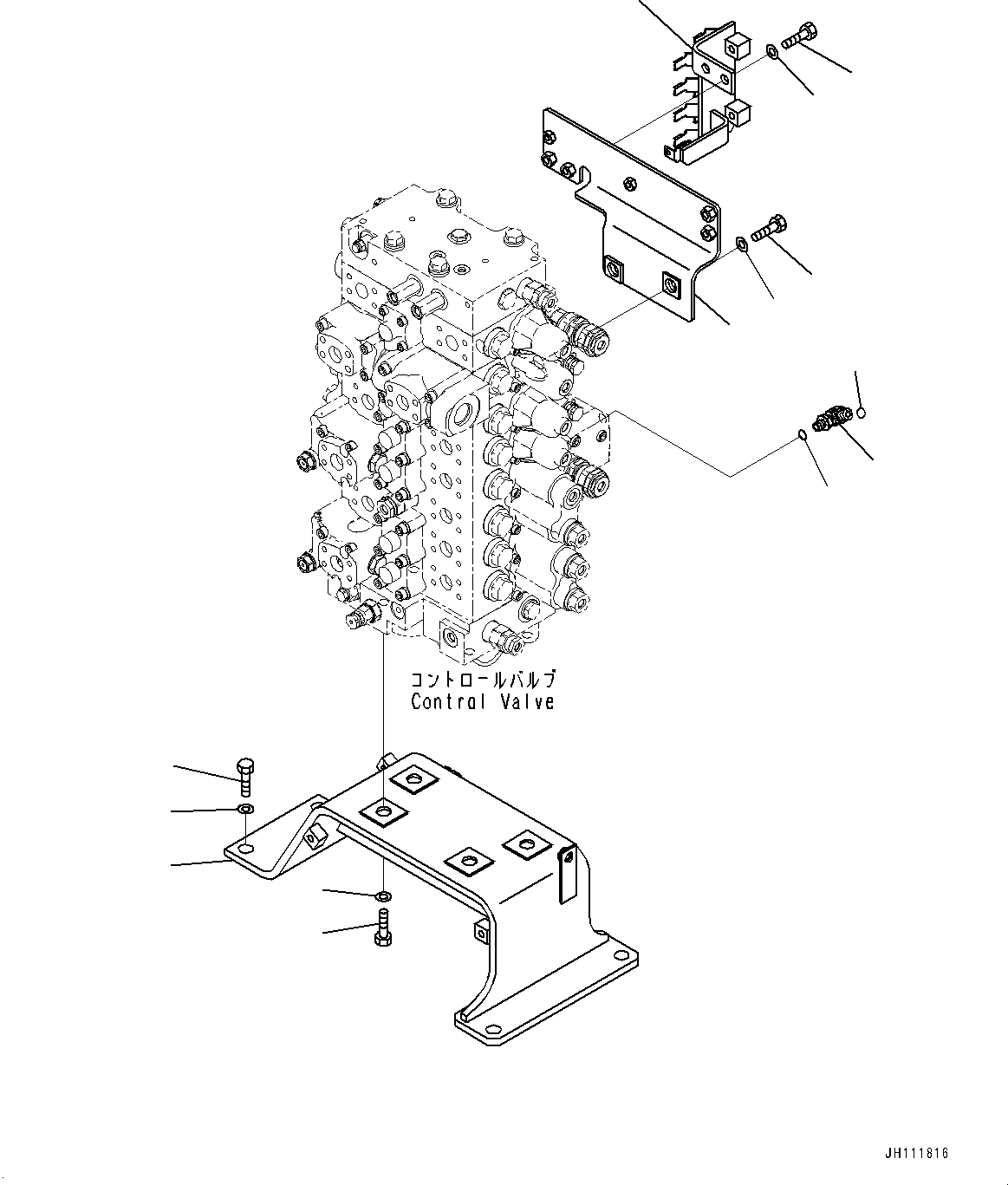 Komatsu parts book diagram for PC300-8M2 S/N 80001-UP: CONTROL VALVE, VALVE BRACKET (1-ADDITIONAL ACTUATOR PIPING, ACCUMULATOR)(#80001-)