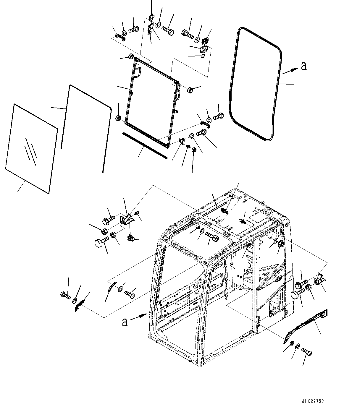 Komatsu parts book diagram for PC300-8M2 S/N 80001-UP: CAB, FRONT WINDOW(#80001-)