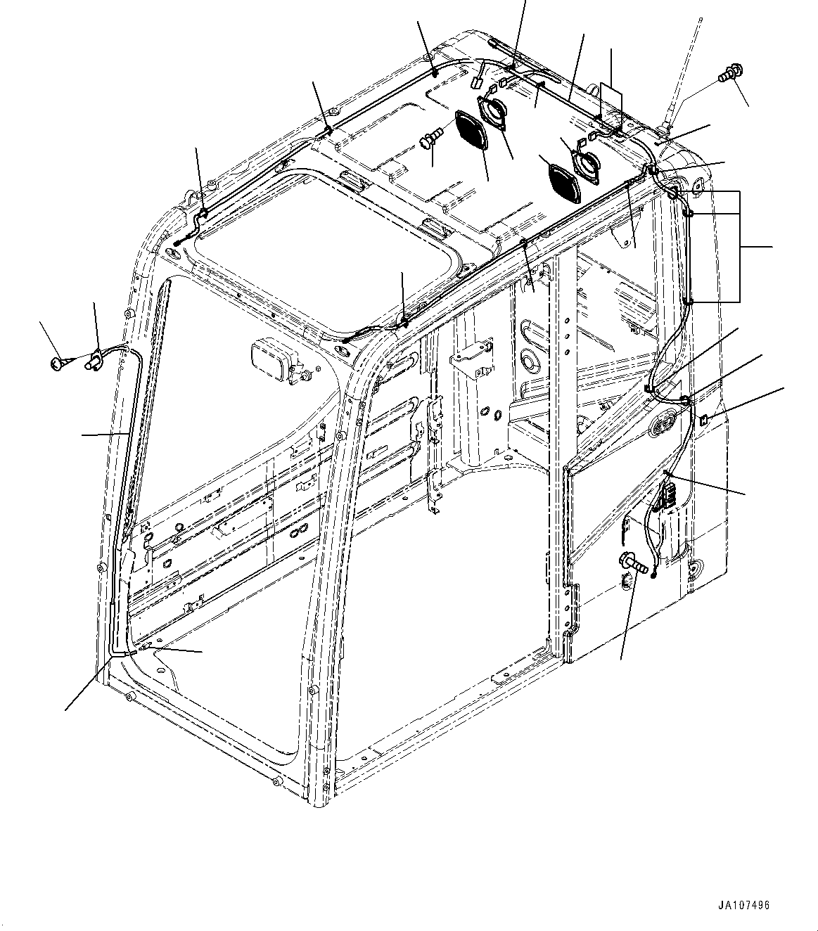 Komatsu parts book diagram for PC300-8M2 S/N 80001-UP: CAB, SPEAKER AND WINDOW WASHER(#80001-)