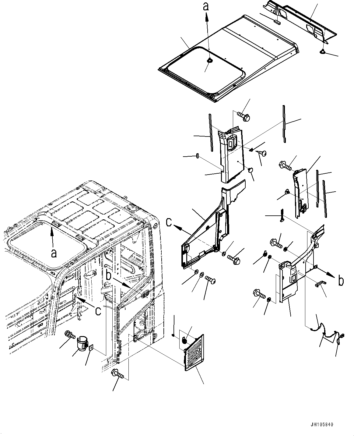 Komatsu parts book diagram for PC300-8M2 S/N 80001-UP: CAB, ROOF COVER, HANGER, DRINK HOLDER AND AIR INTAKE(#80001-)