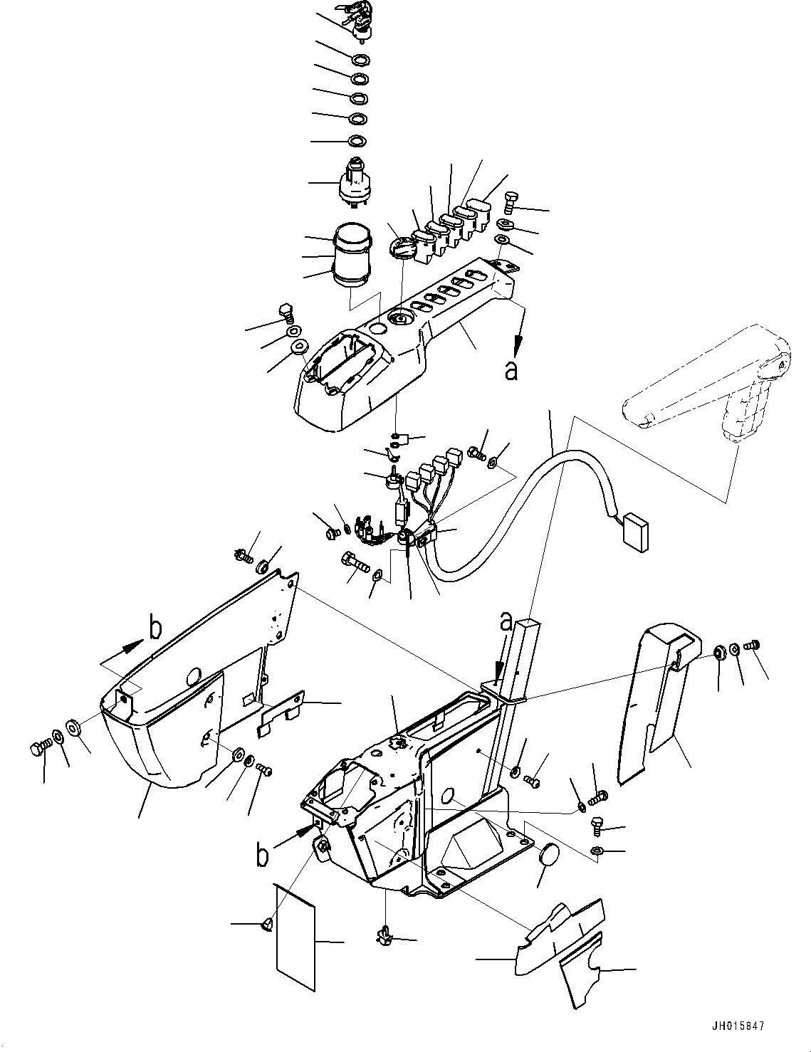 Komatsu parts book diagram for PC300-8M2 S/N 80001-UP: CAB, FLOOR, CONSOLE, R.H. (AMBER COLOR WARNING BEACON, ISO)(#80001-)