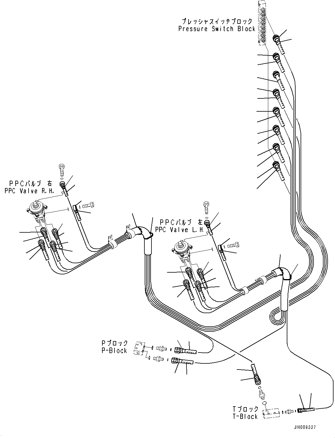 Komatsu parts book diagram for PC300-8M2 S/N 80001-UP: CAB, FLOOR, PPC VALVE PIPING FOR WORK EQUIPMENT(#80001-)