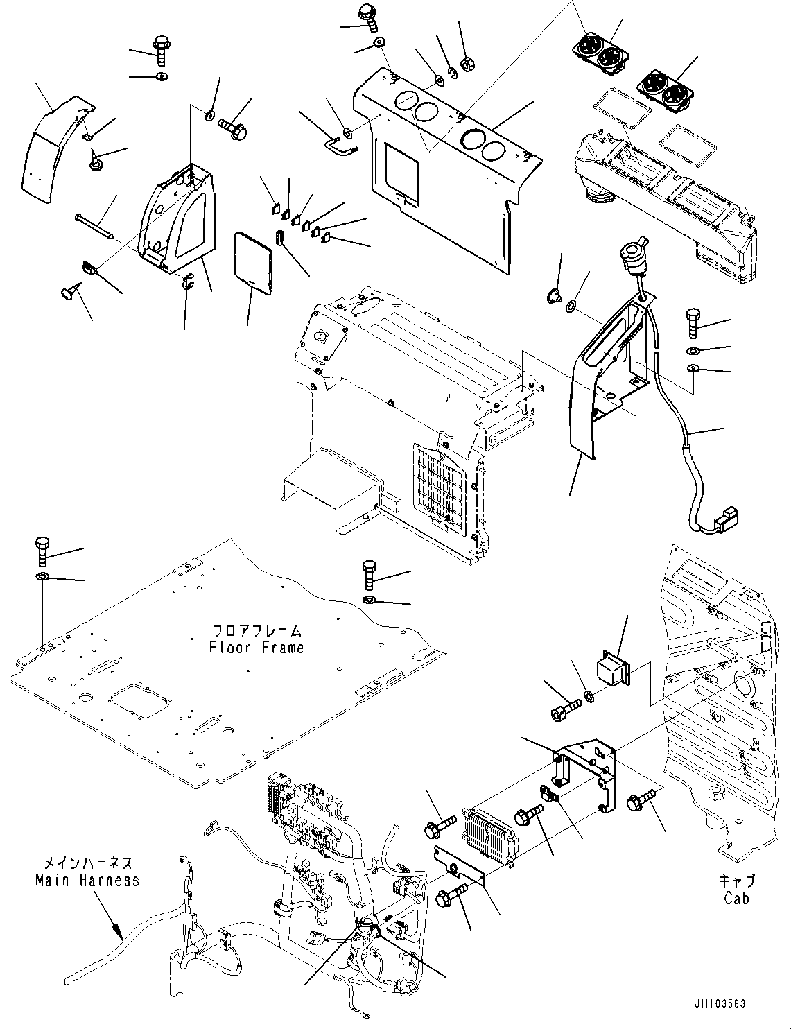 Komatsu parts book diagram for PC300-8M2 S/N 80001-UP: CAB, CAB IN PARTS, REAR COVER, WITH 12V CONVERTER(#80001-)
