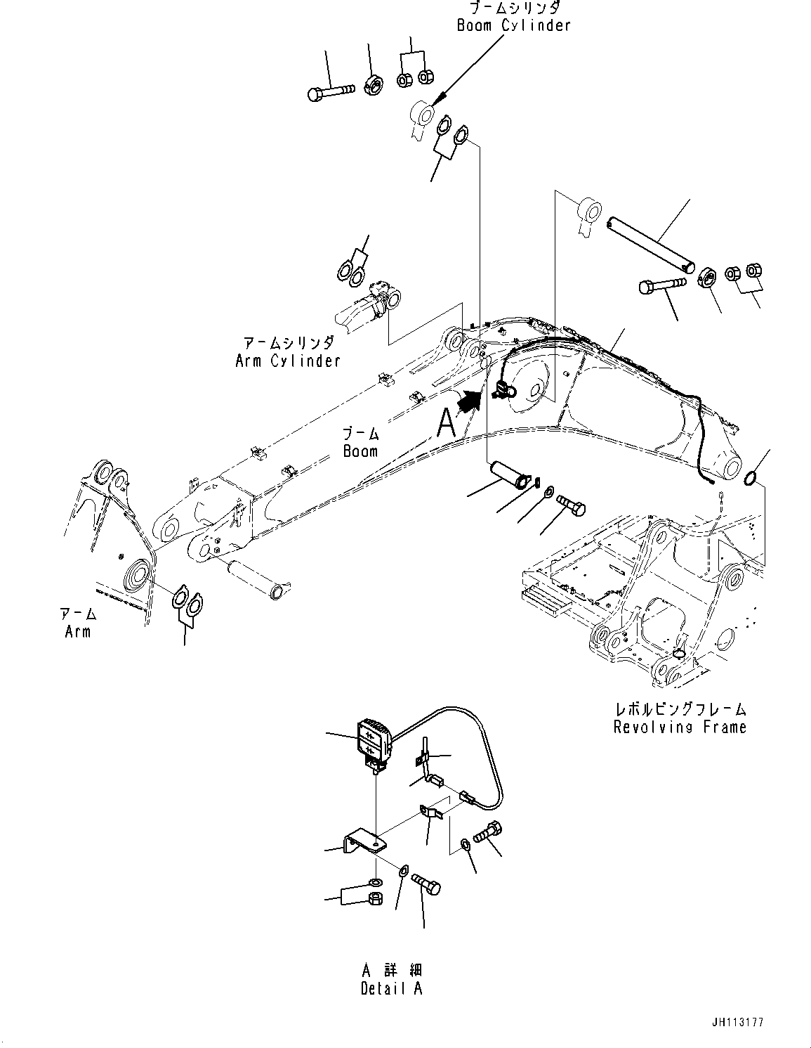 Komatsu parts book diagram for PC300-8M2 S/N 80001-UP: BOOM, CYLINDER PIN AND WORKING LAMP(#80001-)