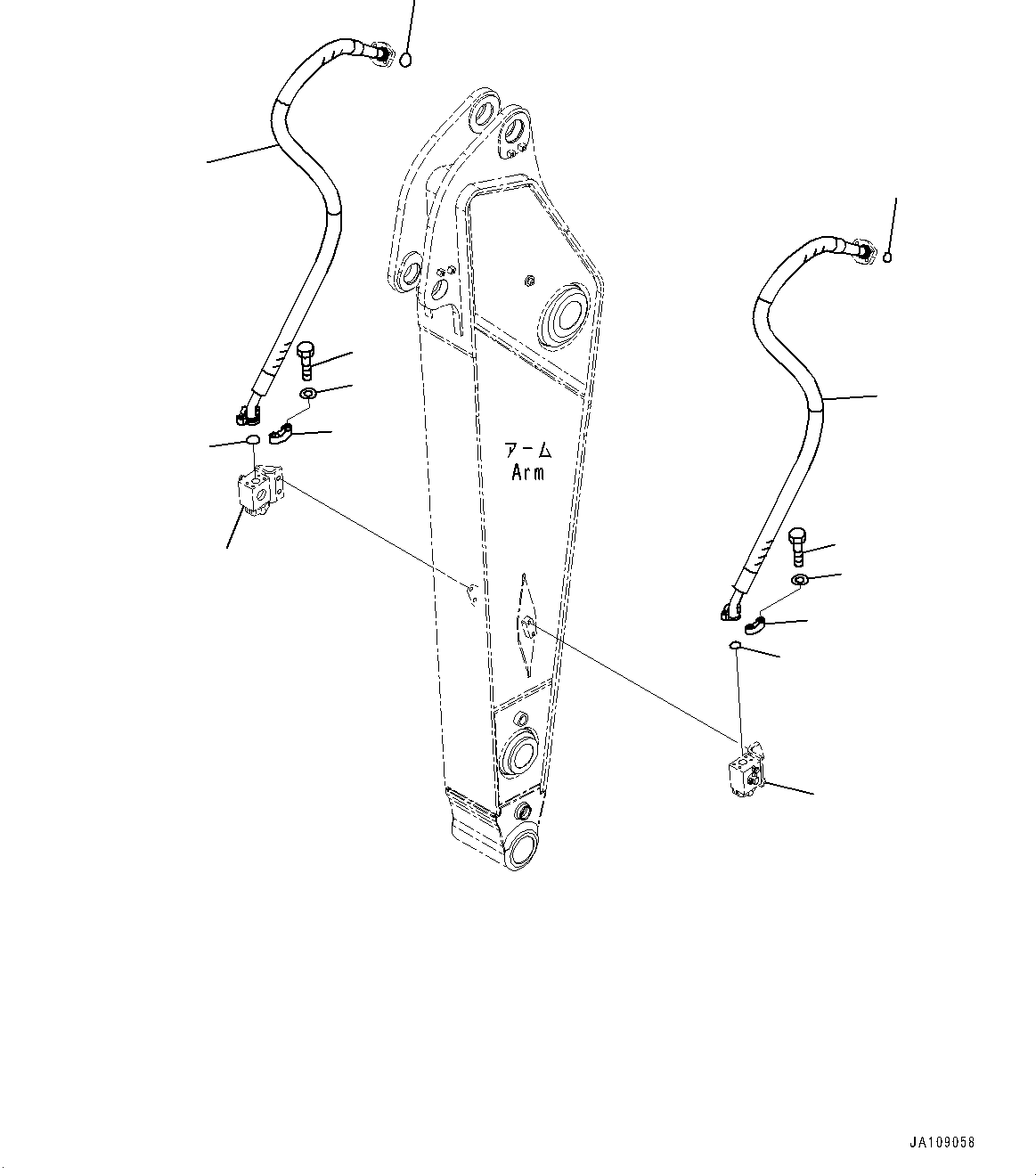 Komatsu parts book diagram for PC300-8M2 S/N 80001-UP: ARM, ADDITIONAL PIPING (2600MM, 1-ATTACHMENT, 100 HOURS LUBRICATION INTERVAL)(#82028-)