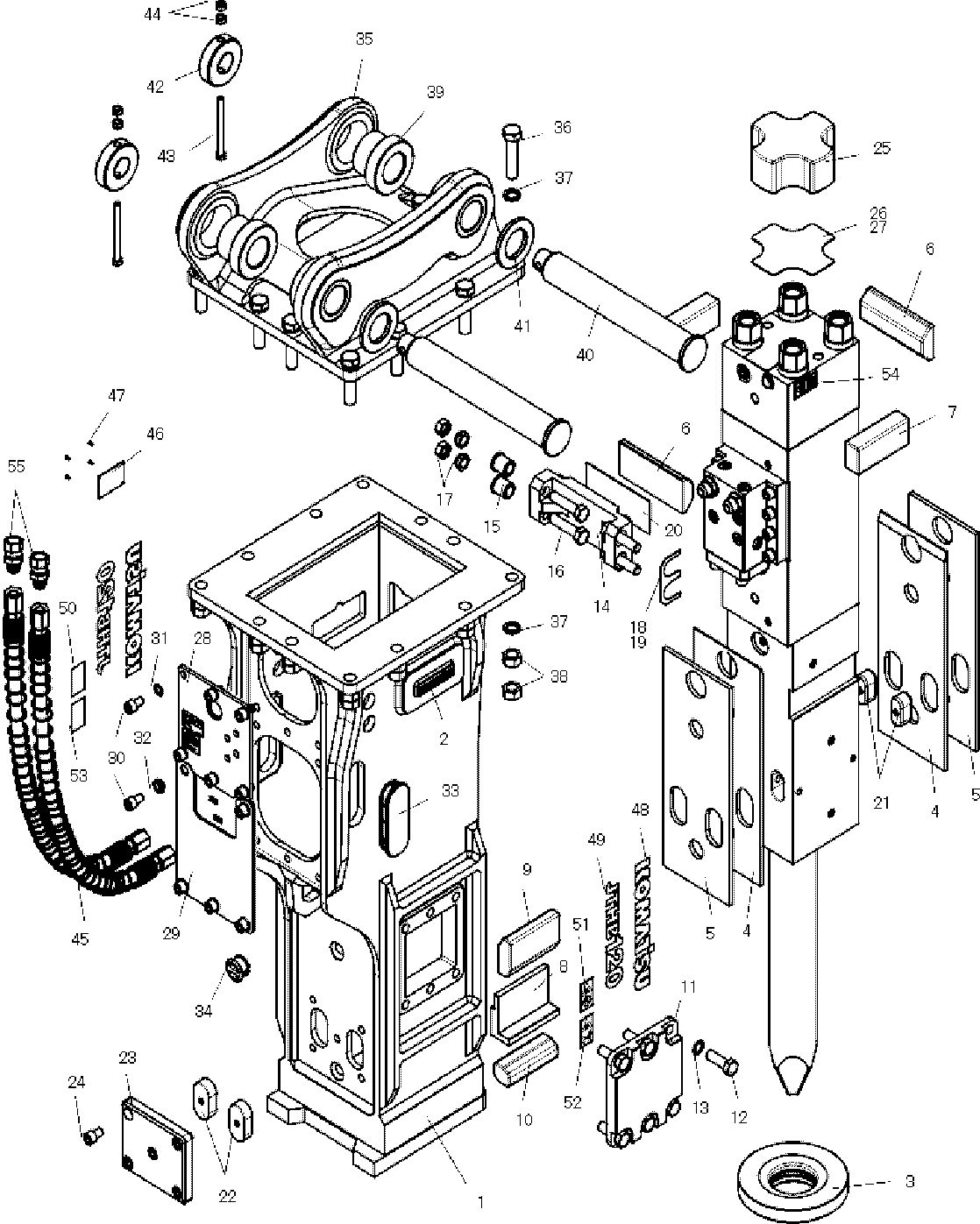 Komatsu parts book diagram for JTHB120-3 S/N 10001-UP (JTHB120-3_HYDRAULIC BREAKER): HYDRAULIC BREAKER, BOX BRACKET(#10276-)