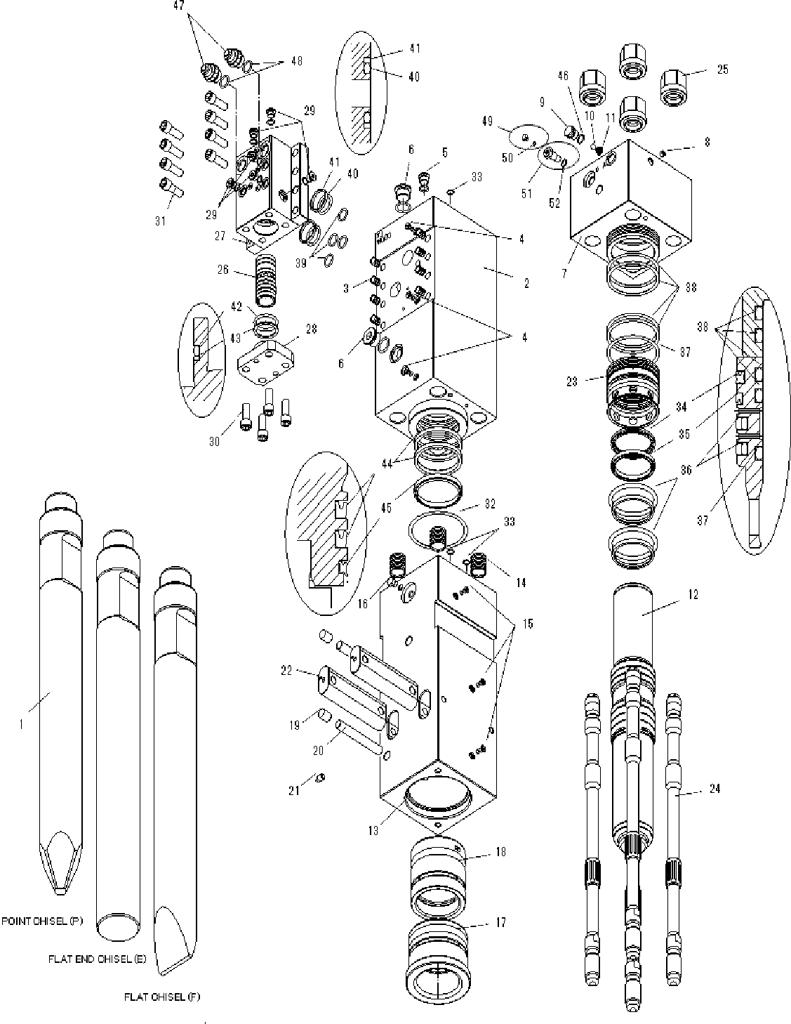Komatsu parts book diagram for JTHB120-3 S/N 10001-UP (JTHB120-3_HYDRAULIC BREAKER): HYDRAULIC BREAKER, CYLINDER(#10001-)
