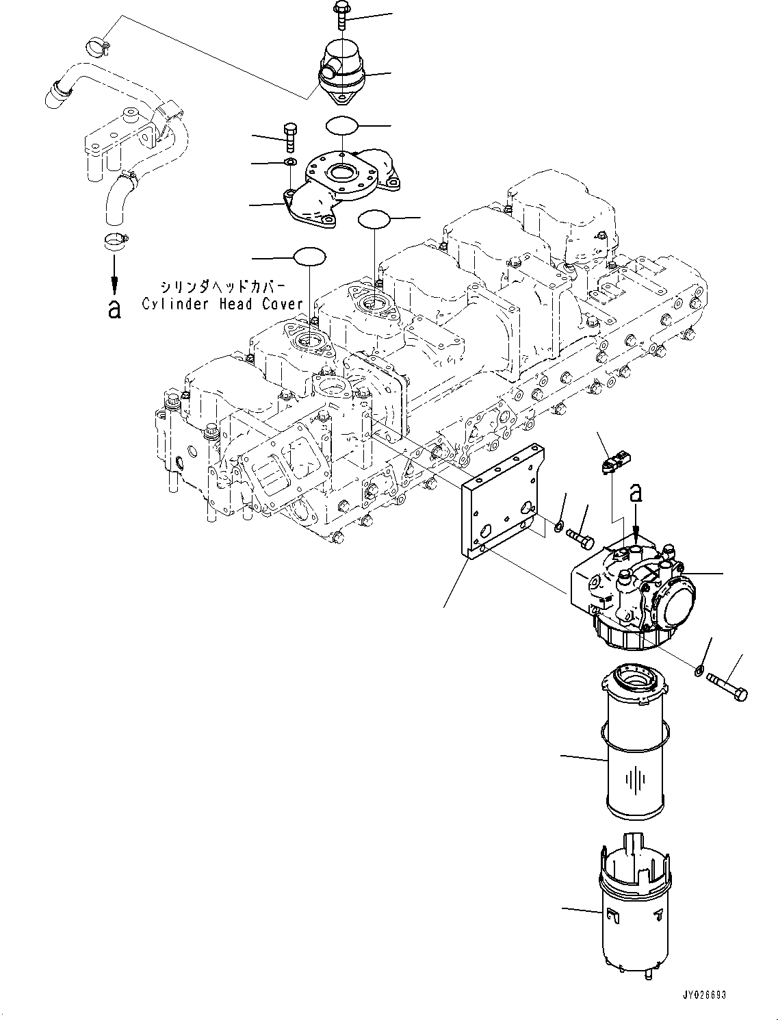 Komatsu parts book diagram for SAA6D140E-7 S/N 837398-UP (For GD955-7): KOMATSU CLOSED CRANKCASE VENTILATION (KCCV), VENTILATOR(#837398-)