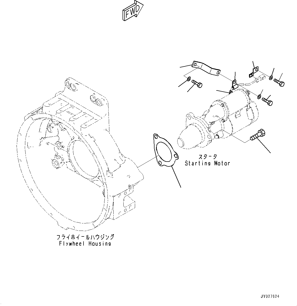 Komatsu parts book diagram for SAA6D140E-7 S/N 837398-UP (For GD955-7): STARTING MOTOR, MOUNTING PARTS(#837398-)