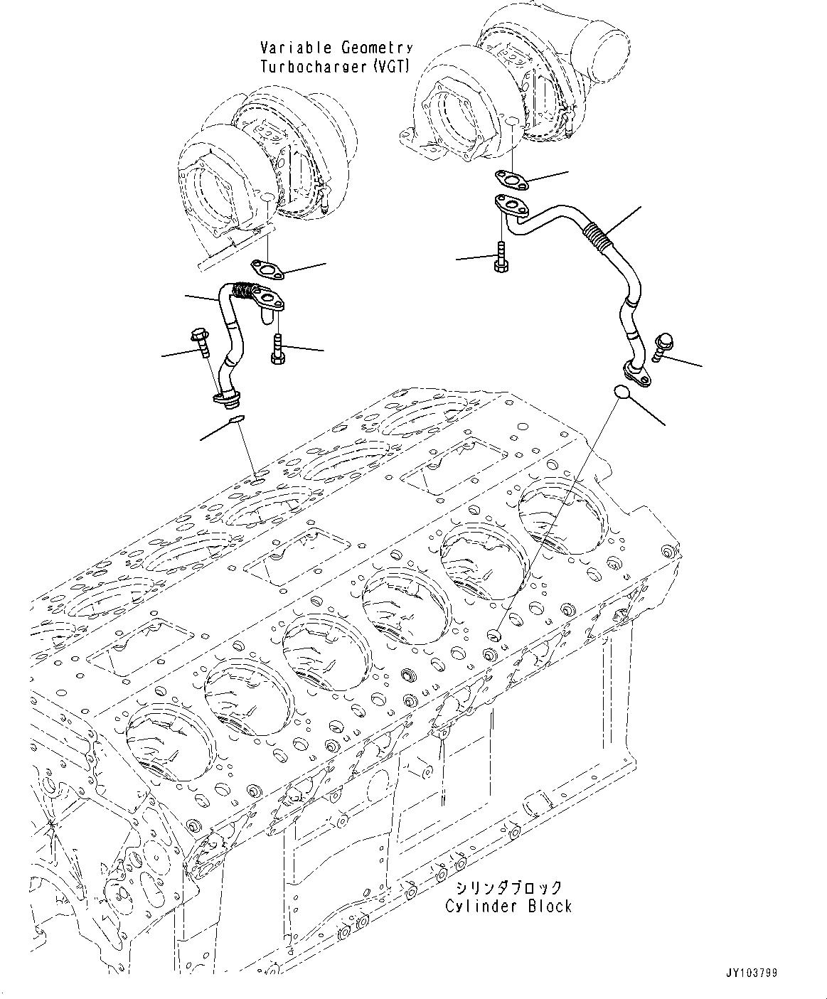 Komatsu parts book diagram for SAA12V140E-7 S/N 900006-UP (For PC2000-11R): TURBOCHARGER, LUBRICATING OIL PIPING (2/2)(#900125-)