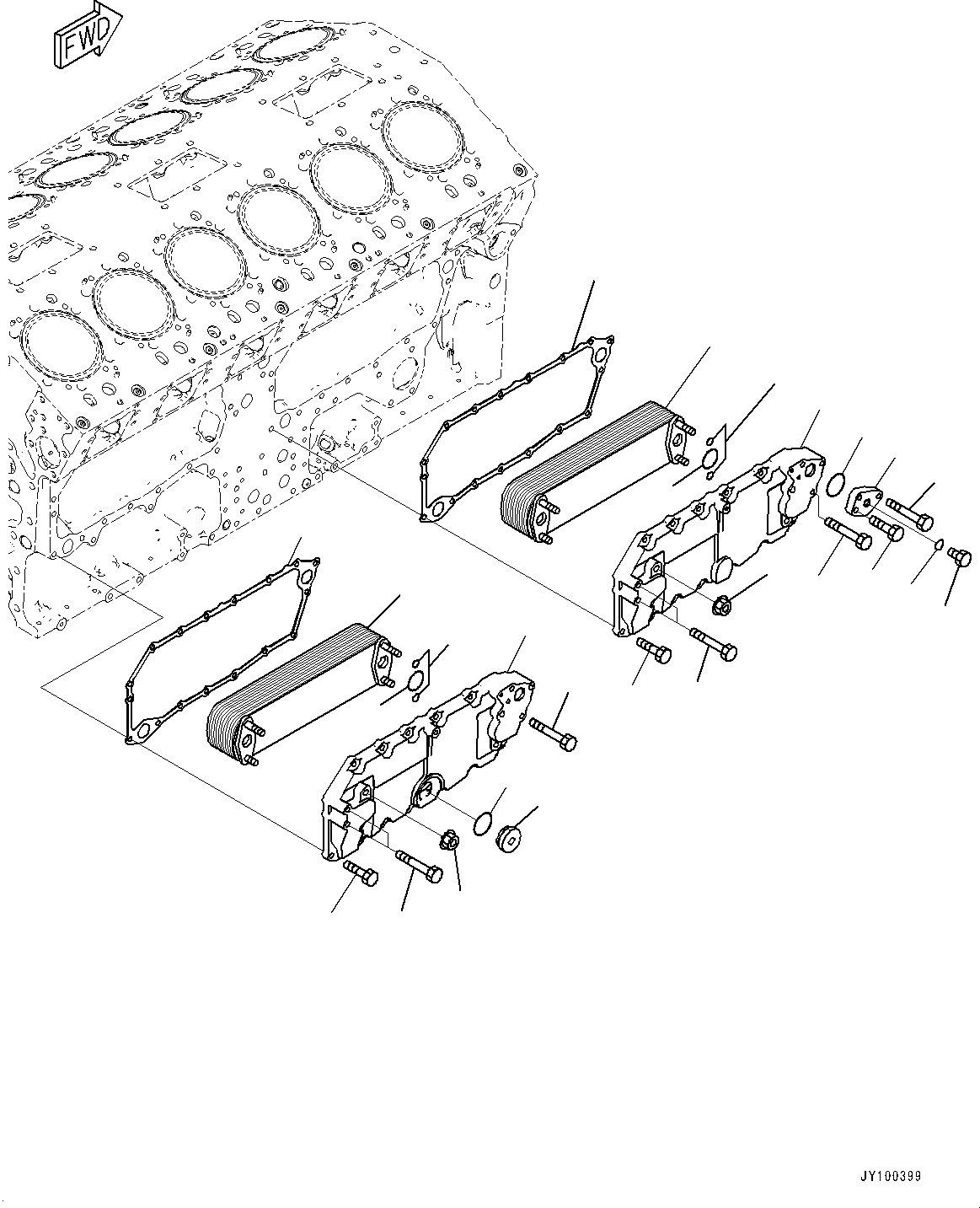 Komatsu parts book diagram for SAA12V140E-7 S/N 900006-UP (For PC2000-11R): ENGINE OIL COOLER, (#900125-)