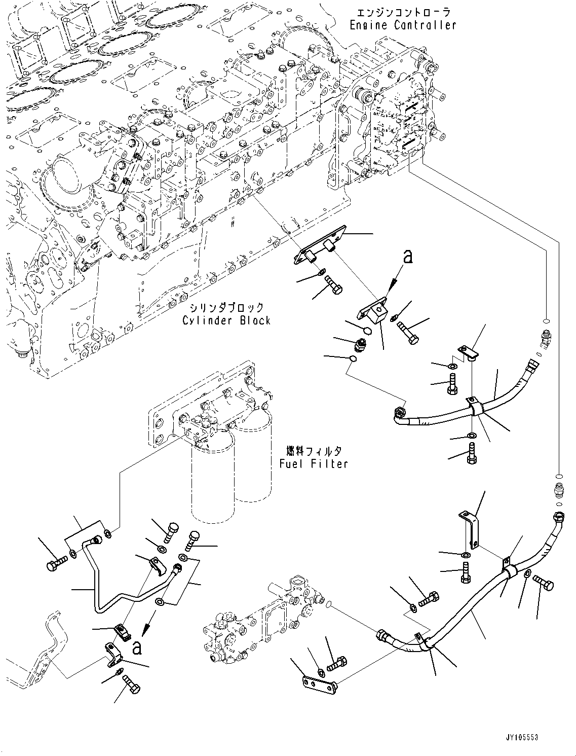 Komatsu parts book diagram for SAA12V140E-7 S/N 900006-UP (For PC2000-11R): FUEL FILTER, COOLING PIPING, L.H.(#900125-)