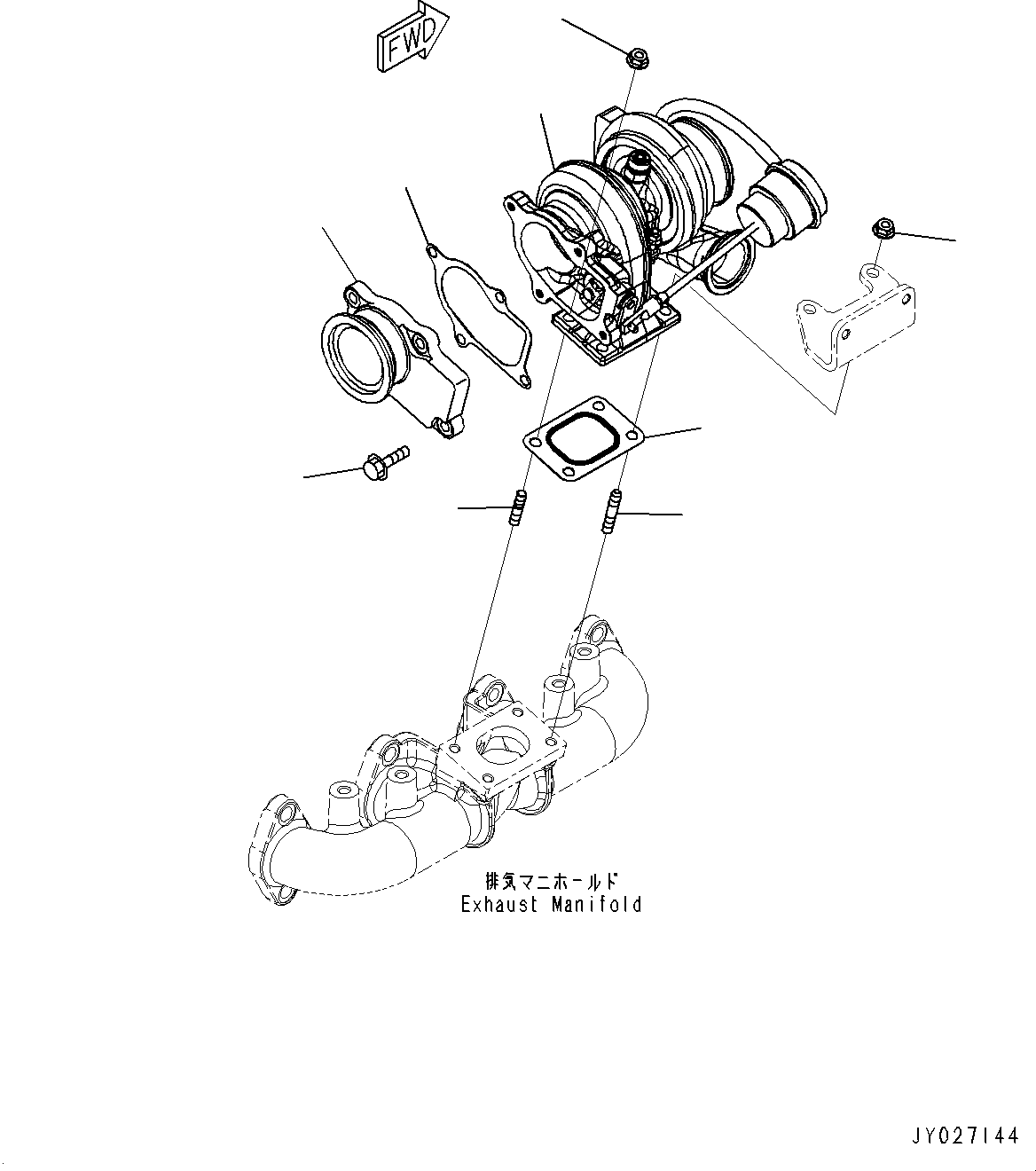 Komatsu parts book diagram for SAA4D107E-1 S/N 26527701-UP (For PC160LC-8): TURBOCHARGER, (#26527701-)