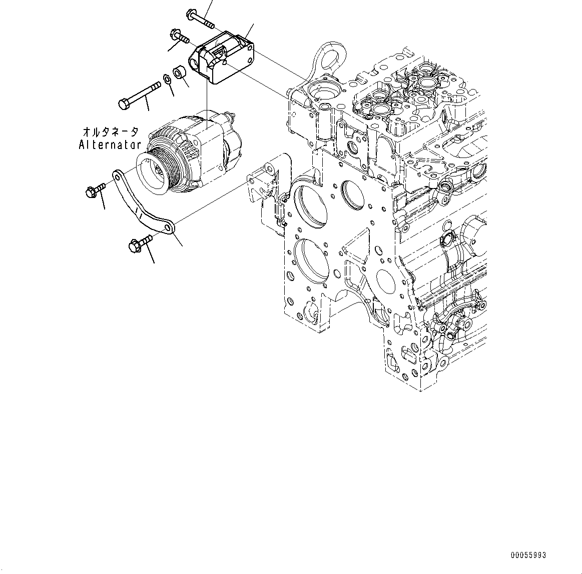Komatsu parts book diagram for SAA4D107E-1 S/N 26527701-UP (For PC160LC-8): ALTERNATOR MOUNTING, (#26739553-)