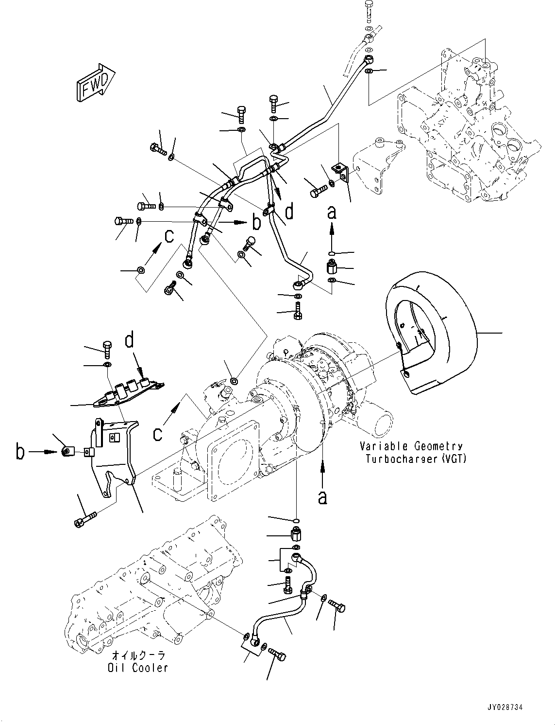 Komatsu parts book diagram for SAA6D140E-7 S/N 837072-UP (For PC900LC-11): VARIABLE GEOMETRY TURBOCHARGER (VGT), WATER PIPING(#837072-)