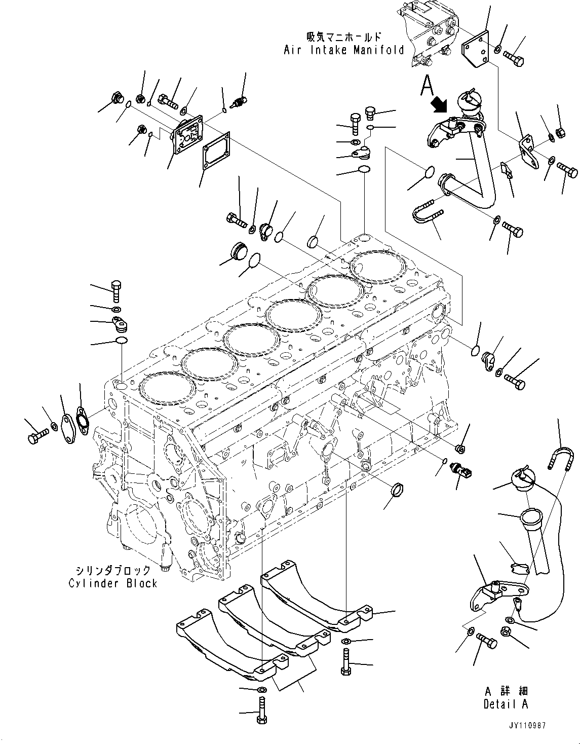 Komatsu parts book diagram for SAA6D140E-7 S/N 837072-UP (For PC900LC-11): CYLINDER BLOCK ACCESSORY, (#837072-)