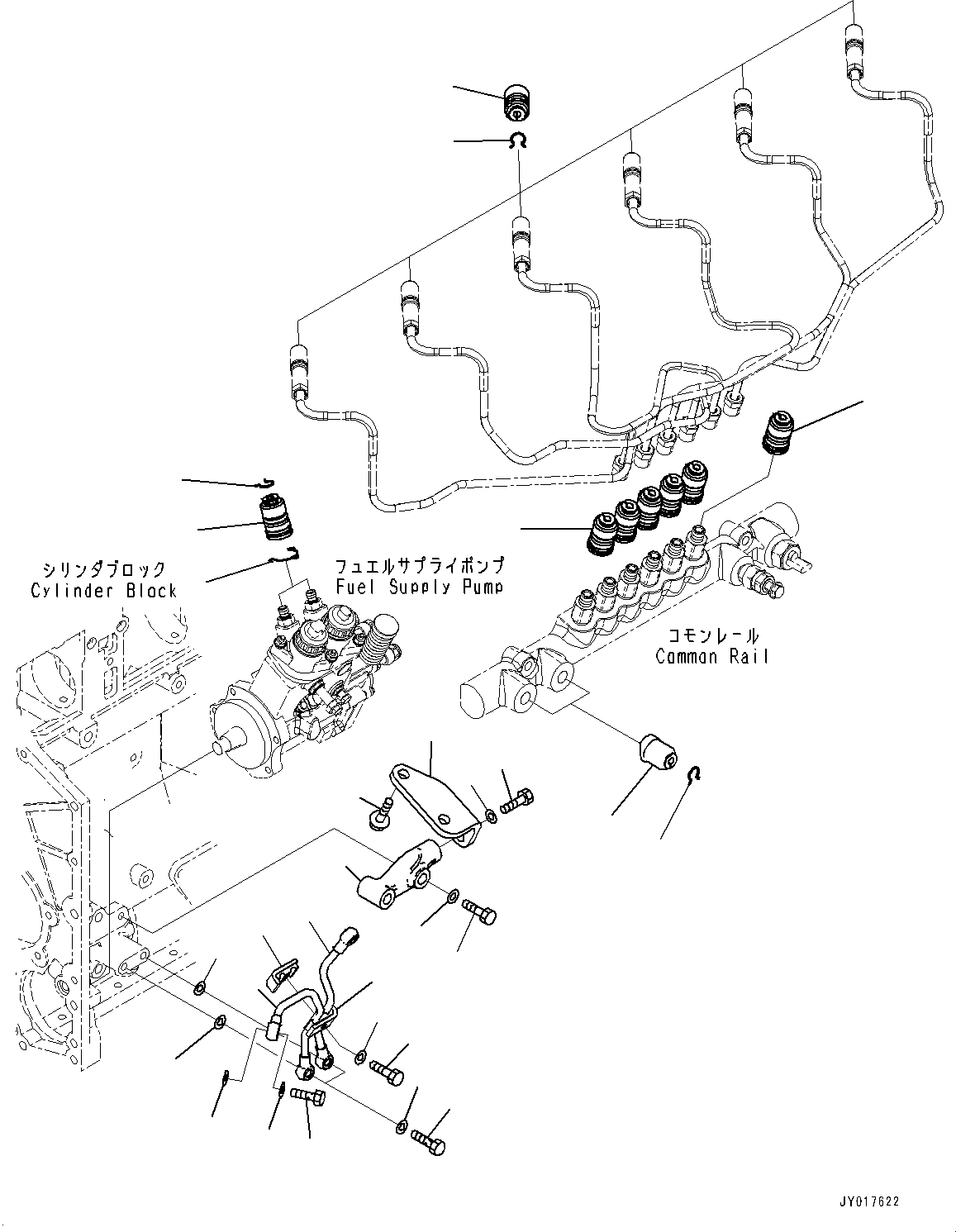 Komatsu parts book diagram for SAA6D140E-7 S/N 837072-UP (For PC900LC-11): FUEL SUPPLY PUMP BRACKET AND PIPING, INJECTION PIPING SUPPORT(#837072-)