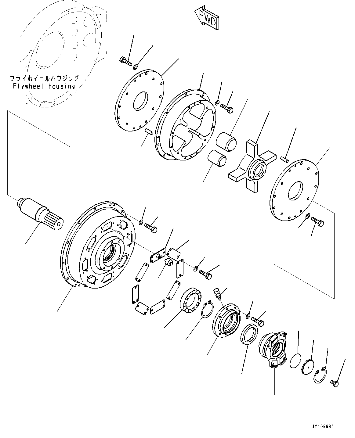 Komatsu parts book diagram for HD605-10 S/N 60001-UP: ENGINE RELATED PARTS, DAMPER(#60001-)