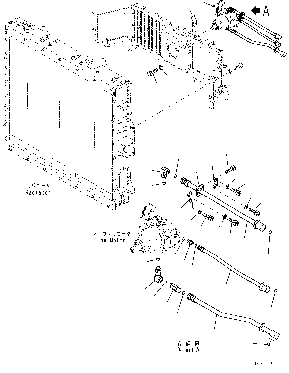Komatsu parts book diagram for HD605-10 S/N 60001-UP: RADIATOR, FAN MOTOR MOUNTING (1/2)(#60001-)