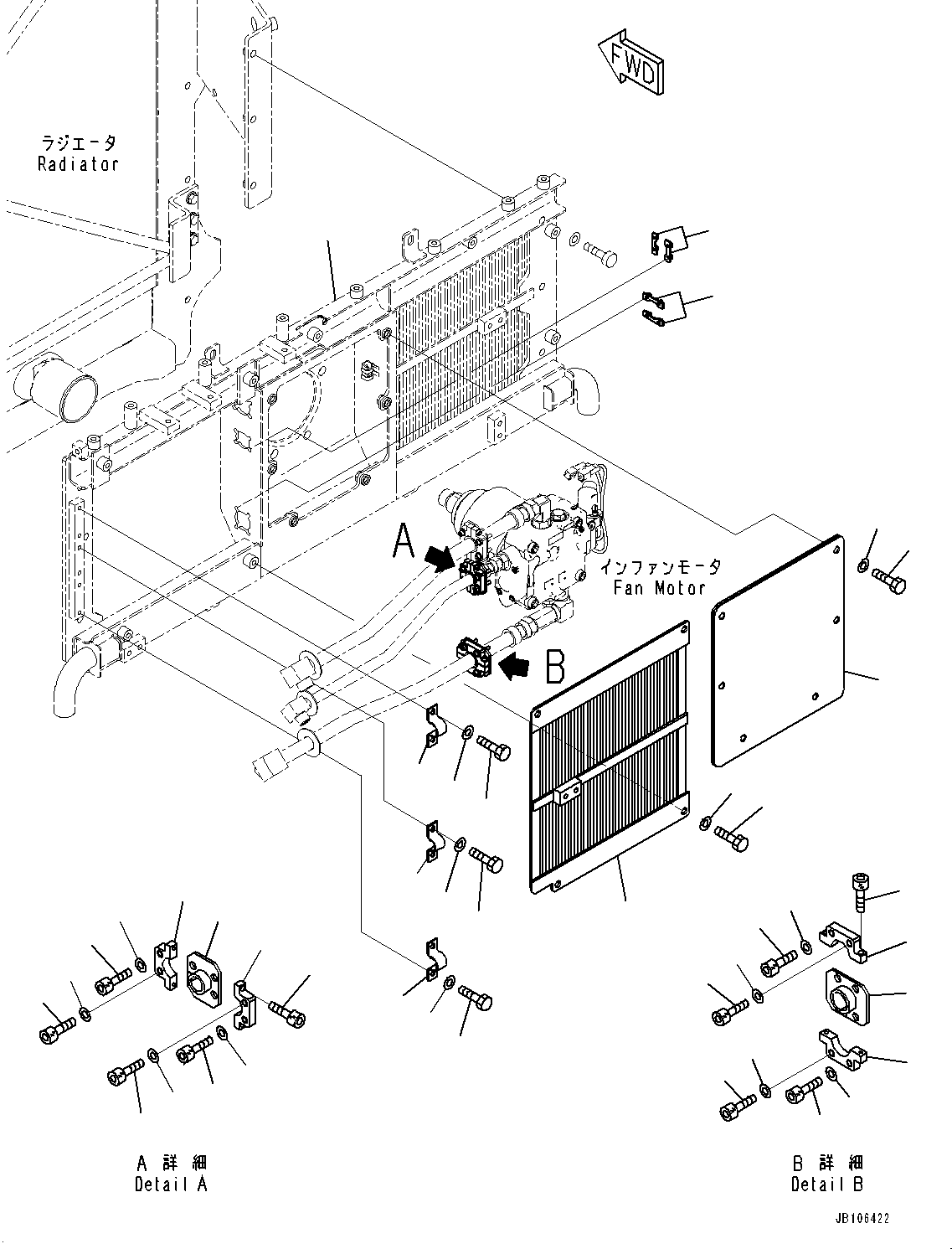 Komatsu parts book diagram for HD605-10 S/N 60001-UP: RADIATOR, FAN MOTOR MOUNTING (2/2)(#60001-)