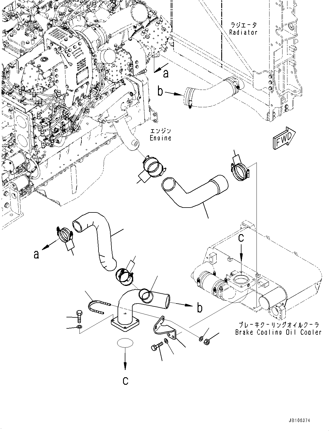 Komatsu parts book diagram for HD605-10 S/N 60001-UP: COOLANT PIPING, ENGINE PIPING(#60001-60002)