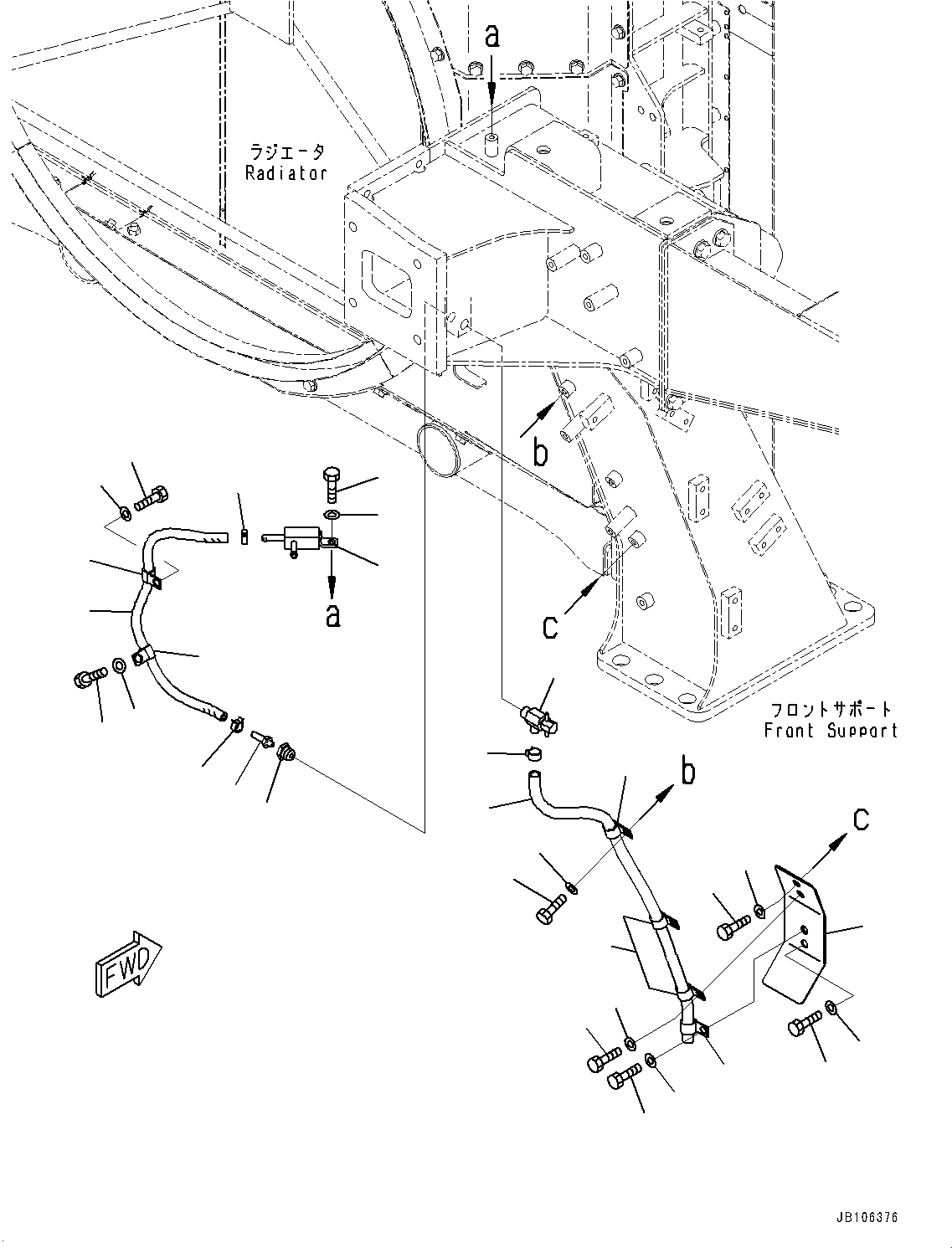 Komatsu parts book diagram for HD605-10 S/N 60001-UP: COOLANT PIPING, DRAIN PIPING(#60001-60002)