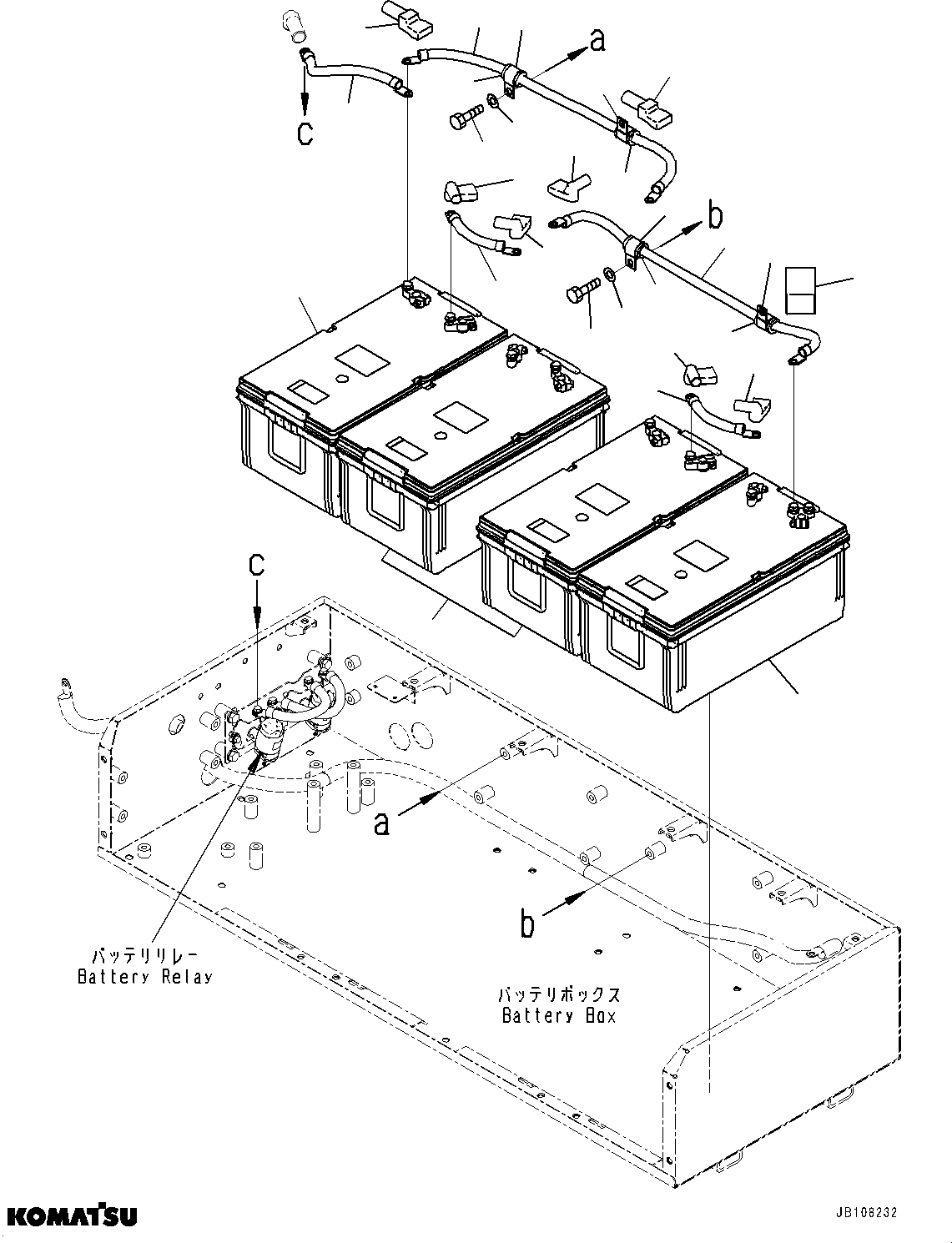 Komatsu parts book diagram for HD605-10 S/N 60001-UP: BATTERY BOX, BATTERY(#60058-)