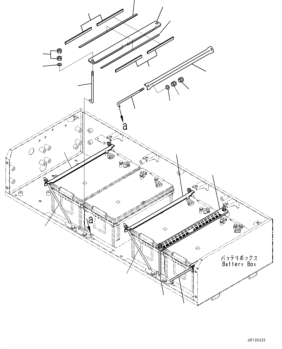 Komatsu parts book diagram for HD605-10 S/N 60001-UP: BATTERY BOX, BATTERY MOUNTING(#60001-)