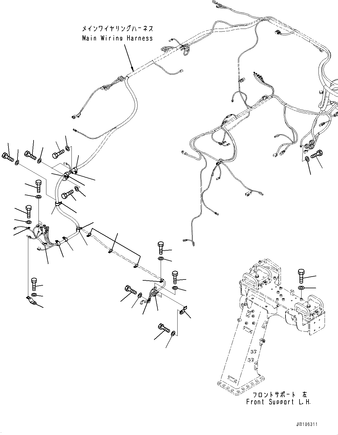 Komatsu parts book diagram for HD605-10 S/N 60001-UP: ELECTRIC SYSTEM, MOUNTING PARTS (13/14)(#60001-)