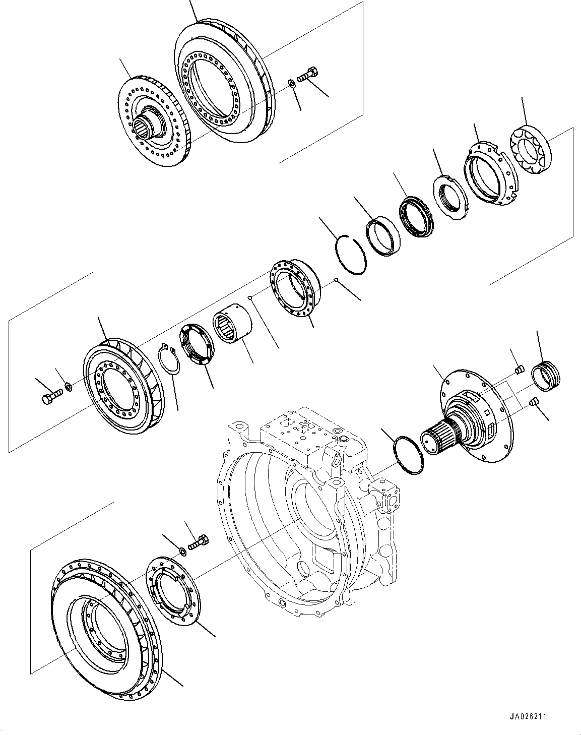 Komatsu parts book diagram for HD605-10 S/N 60001-UP: TORQUE CONVERTER AND TRANSMISSION, PUMP AND TURBINE(#60001-)