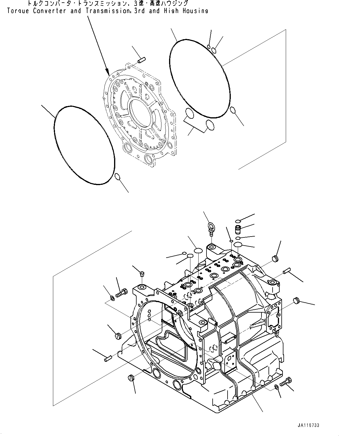 Komatsu parts book diagram for HD605-10 S/N 60001-UP: TORQUE CONVERTER AND TRANSMISSION, CASE(#60001-)