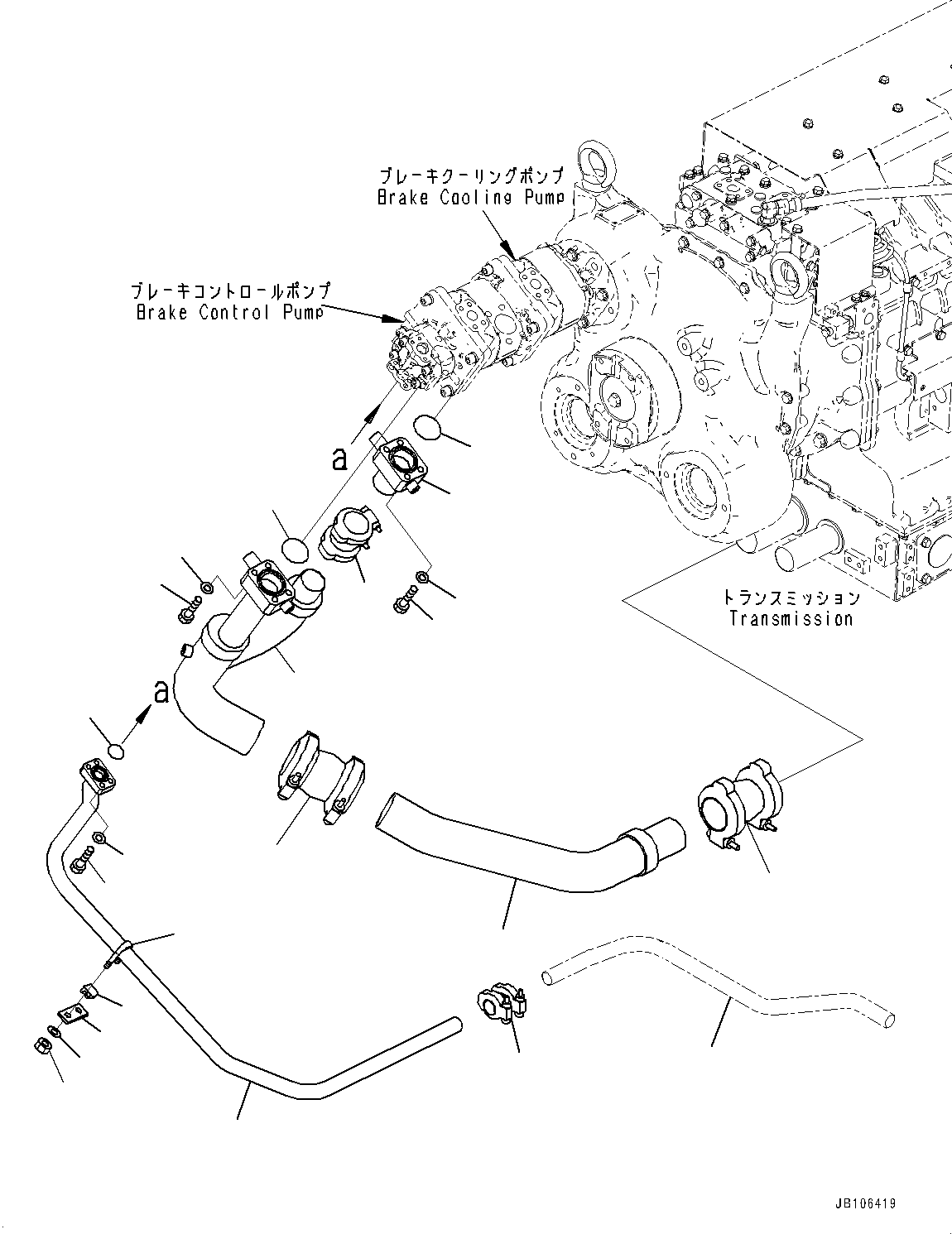 Komatsu parts book diagram for HD605-10 S/N 60001-UP: TORQUE CONVERTER AND TRANSMISSION, BRAKE COOLING PIPING (1/2)(#60001-)