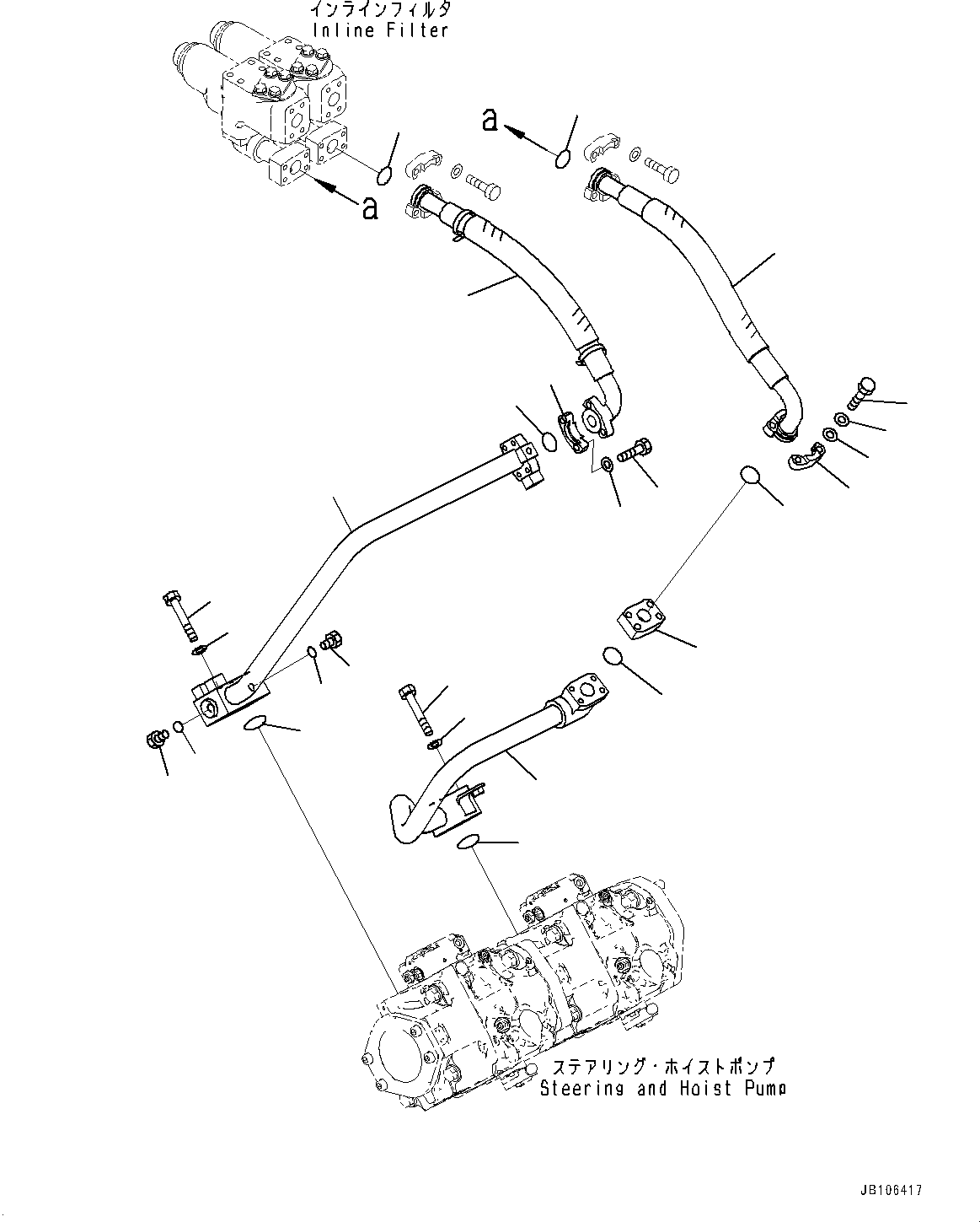 Komatsu parts book diagram for HD605-10 S/N 60001-UP: TORQUE CONVERTER AND TRANSMISSION, STEERING AND HOIST PIPING (2/4)(#60001-)