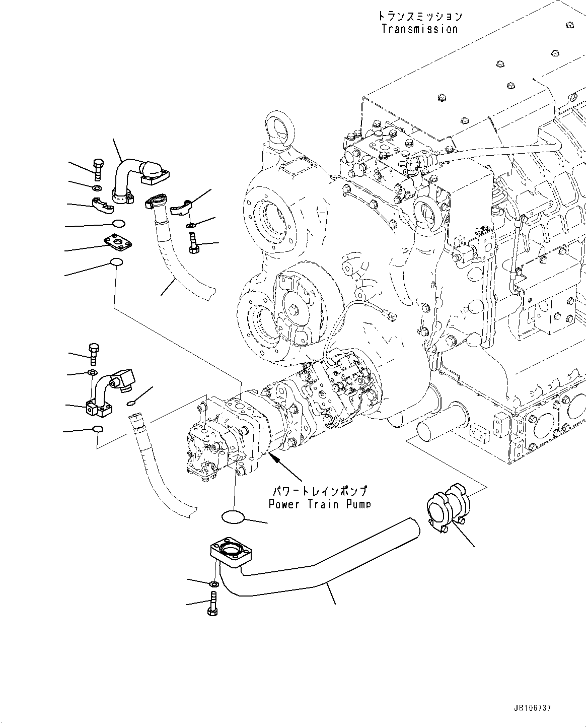 Komatsu parts book diagram for HD605-10 S/N 60001-UP: TORQUE CONVERTER AND TRANSMISSION, POWER TRAIN PUMP PIPING(#60003-)