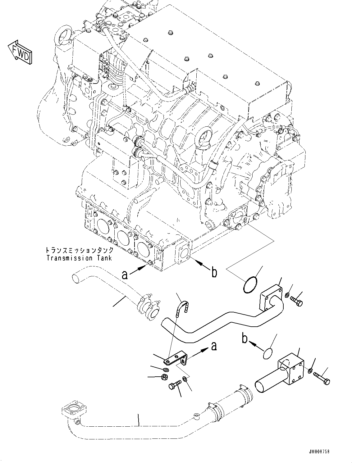 Komatsu parts book diagram for HD605-10 S/N 60001-UP: TORQUE CONVERTER AND TRANSMISSION, TRANSMISSION PIPING(#60001-)