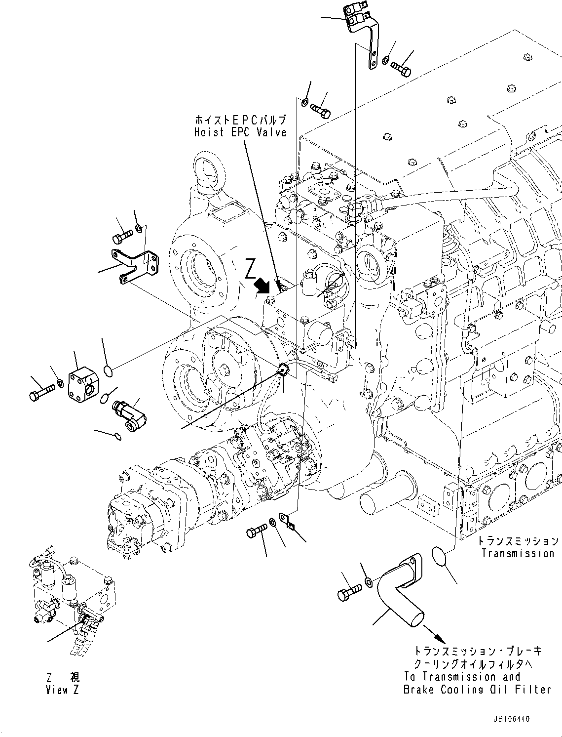 Komatsu parts book diagram for HD605-10 S/N 60001-UP: TORQUE CONVERTER AND TRANSMISSION, BLOCK(#60001-60002)