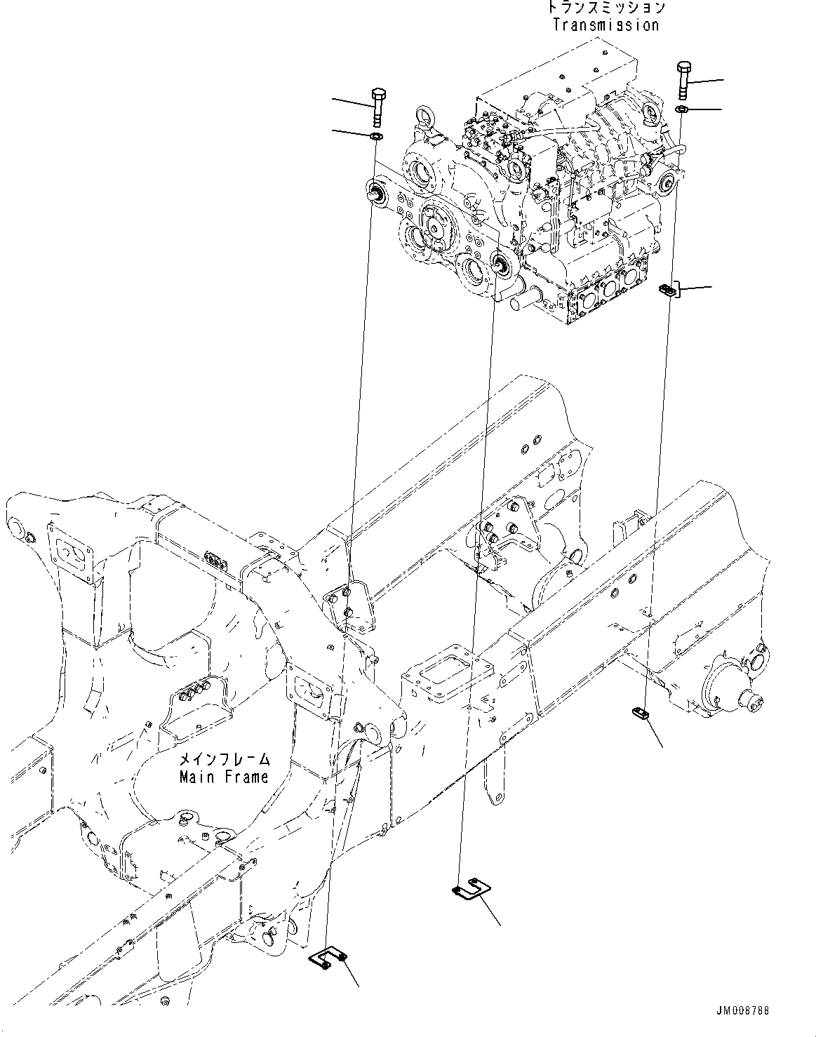 Komatsu parts book diagram for HD605-10 S/N 60001-UP: TORQUE CONVERTER AND TRANSMISSION, TRANSMISSION MOUNTING(#60001-)