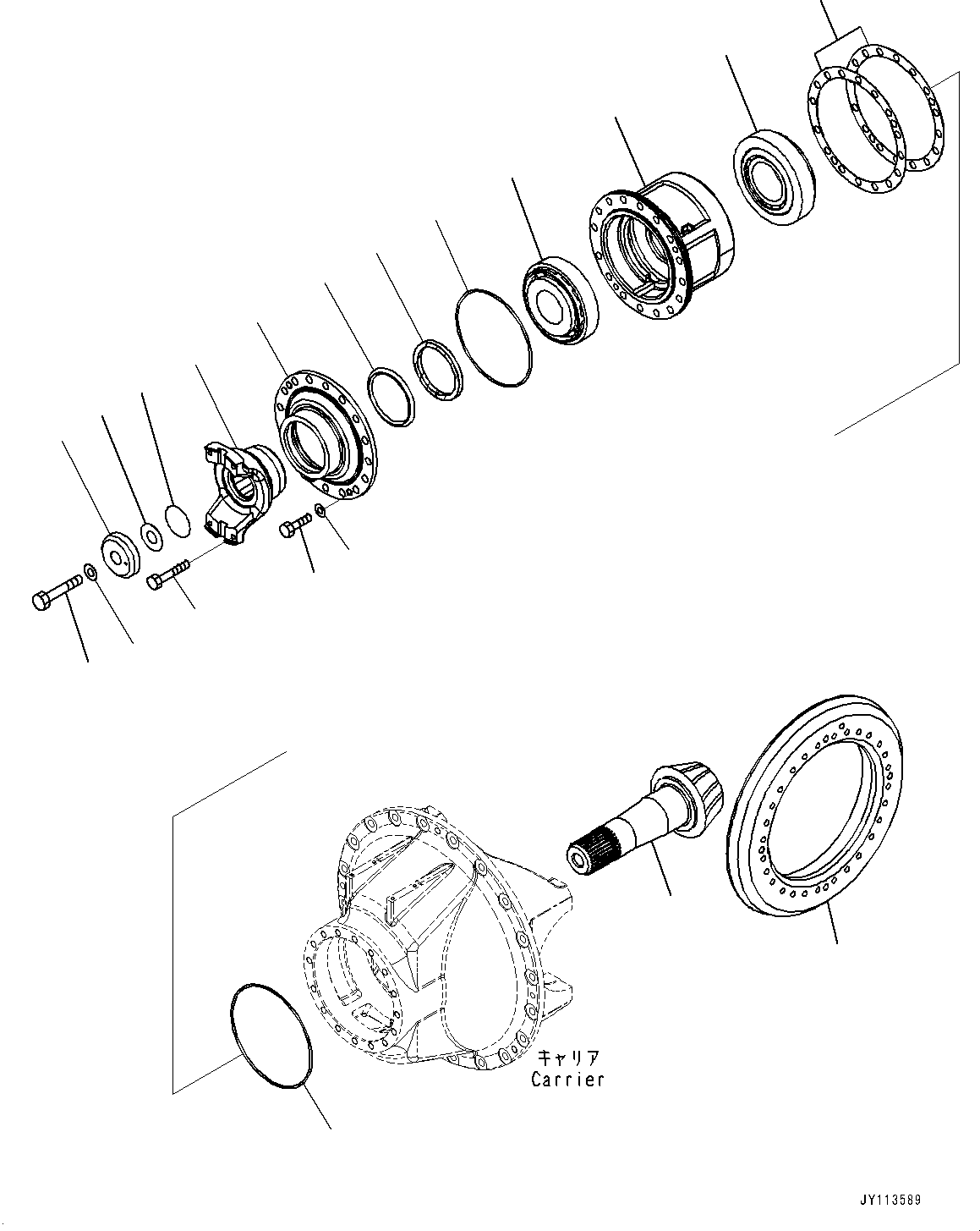 Komatsu parts book diagram for HD605-10 S/N 60001-UP: REAR AXLE, DIFFERENTIAL, PINION AND CAGE(#60001-)