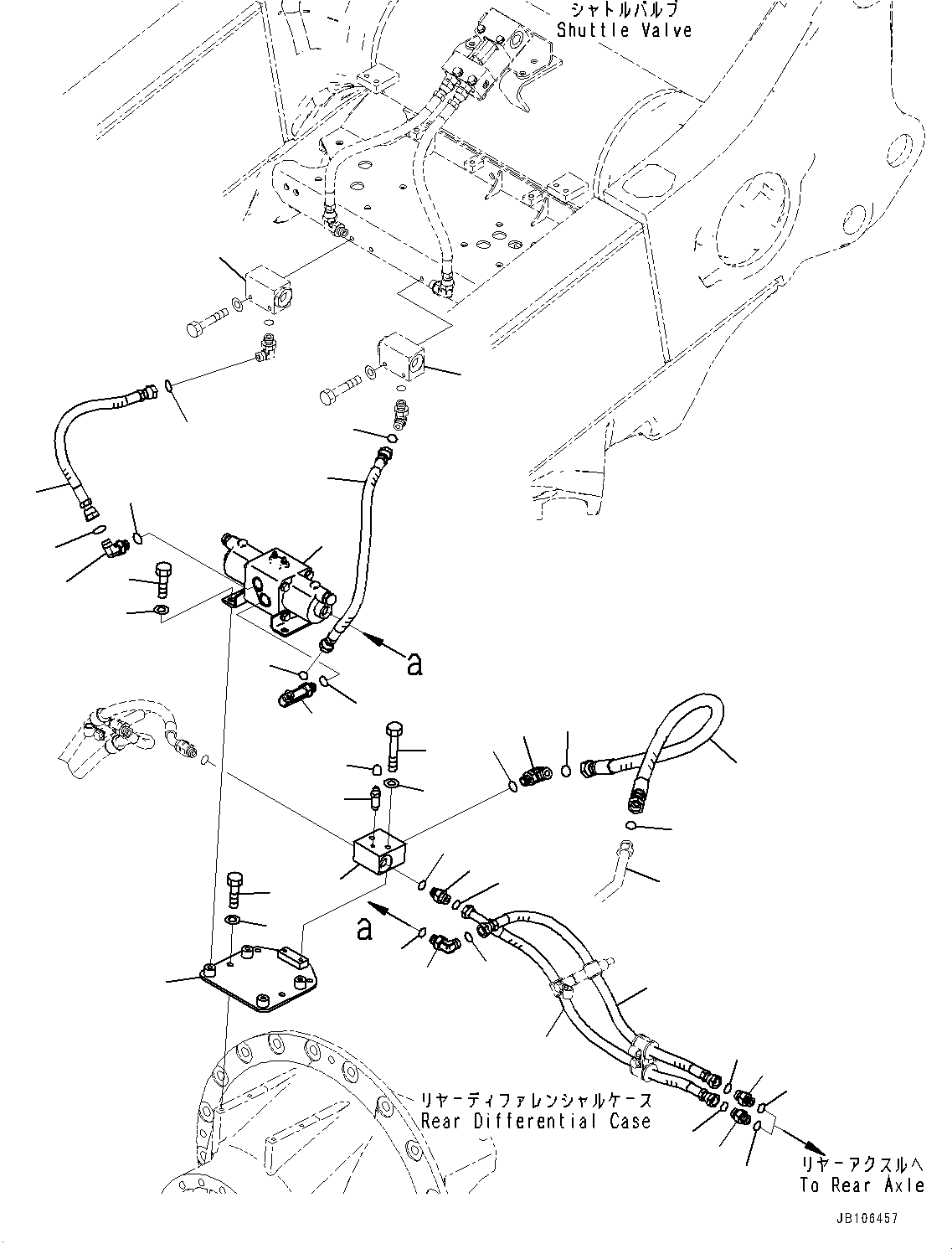 Komatsu parts book diagram for HD605-10 S/N 60001-UP: REAR AXLE, BRAKE PIPING (1/2)(#60001-)